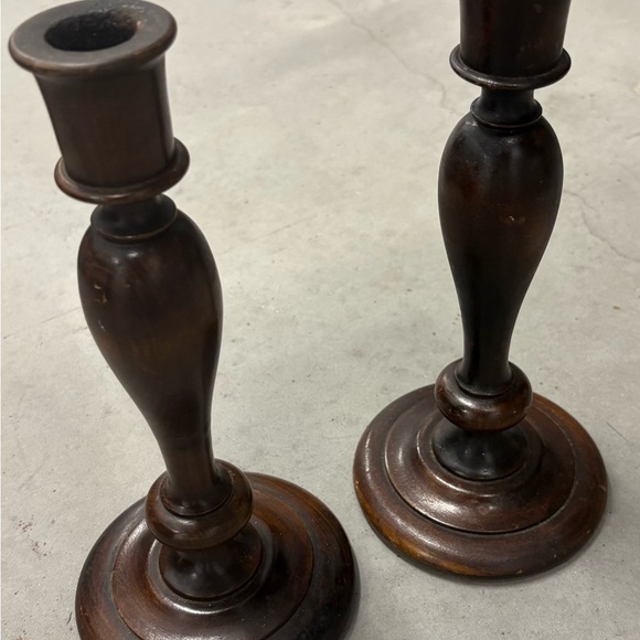 Vintage Dark Brown Wooden Taper Candle Holders - Picture 3 of 5
